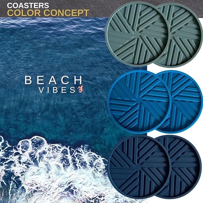 Silicone Coasters Set of 6 - with Holder - Smart and Modern Patterns That Holds Your Drink’s condensations, Protecting Your Coffee Table, Decor for Home, Office, bar