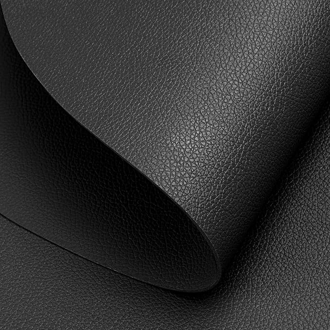Myir JUN Round Placemats Set of 6 Faux Leather Place Mats and Coasters 15 inch Round Table Mats Dual Sided Non-Slip Stain Resistant Placemats (Black 01, Set of 6)