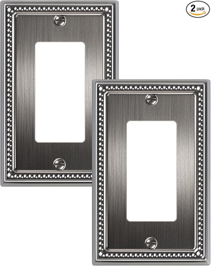 2-Pack Decorator Outlet Cover Plate, Pearls Decorative Switch Plates and Outlet Covers, Antique Silver Metal Wall Plates for Electrical Outlets