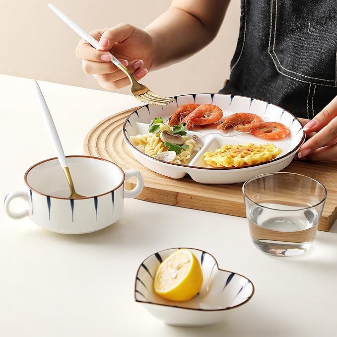 8 Inch Ceramic Portion Control Plate - 3 Compartment Divided Plates for Weight Loss & Diabetes, Microwave & Dishwasher Safe, Stackable Dinnerware Set, BPA-Free Porcelain (White, 1-Pack)