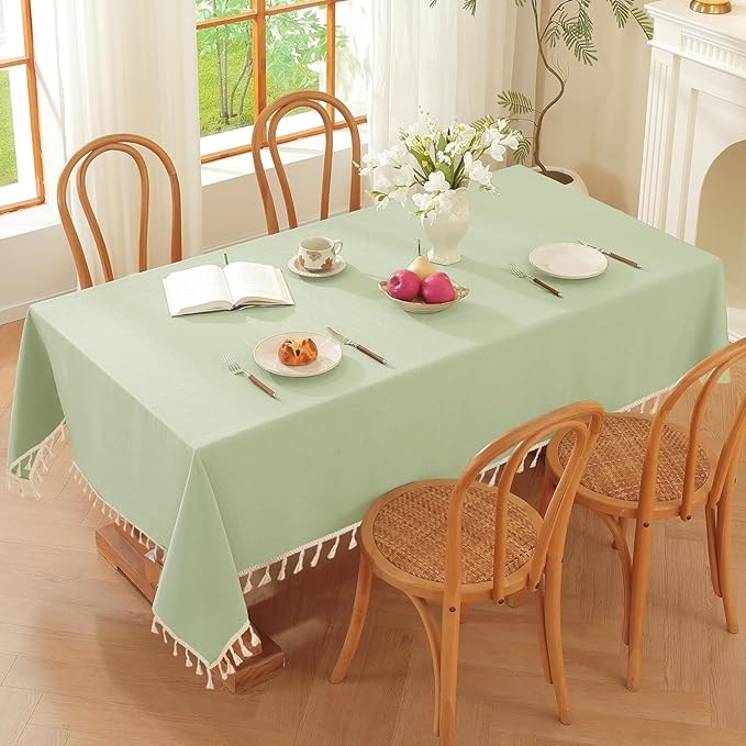 JIALE Spring Tablecloth, Heavy Duty Linen Style Textured Table Cloth Rectangle Tables, Wrinkle-Free Washable Waterproof Table Cover for Kitchen, Dining, Parties, 55"x75", Sage Green
