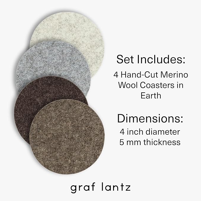 Graf Lantz - Bierfilzl Merino Wool Round Coasters Set of 4 - Earth (4" Circles) - Absorbs 30% of Weight - German Wool - Heat Resistant, Sustainable, & Reusable - Home Decor & Coffee Table Decor