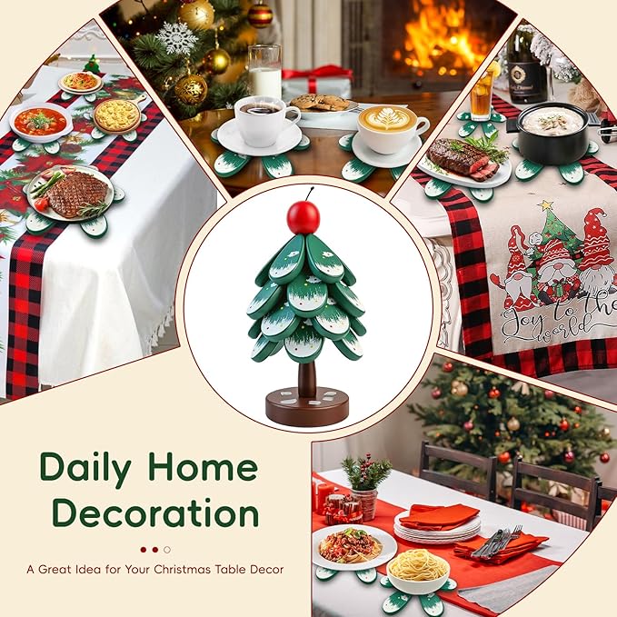 Wooden Trivets for Hot Dishes, Wooden Tree Trivet Set, Natural Tree Trivet Set - Foldable Coasters for Kitchen Counter, Hot Pots and Pans, Heat Resistant Table Protectors