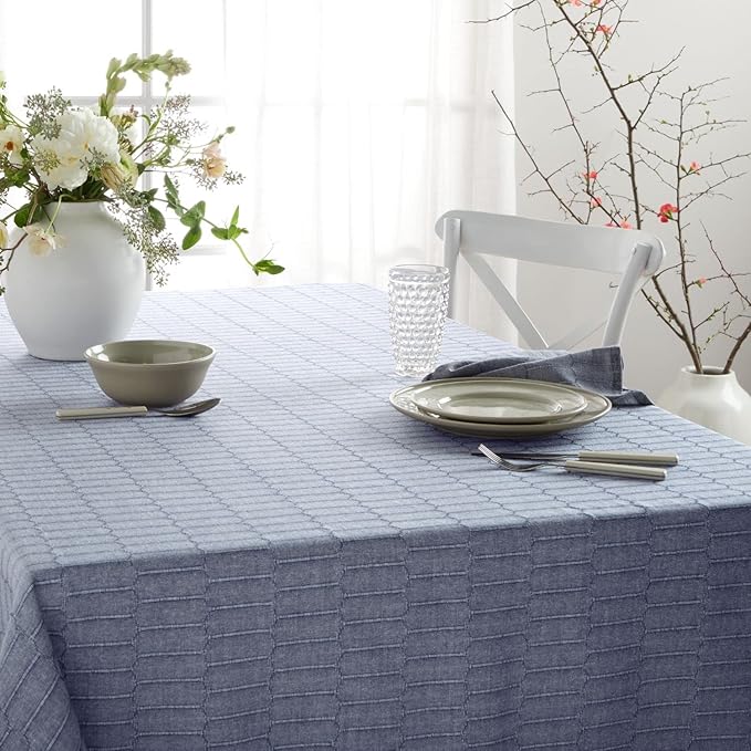 Martha Stewart Honeycomb Modern Farmhouse Tablecloth, Blue, 60"x102"