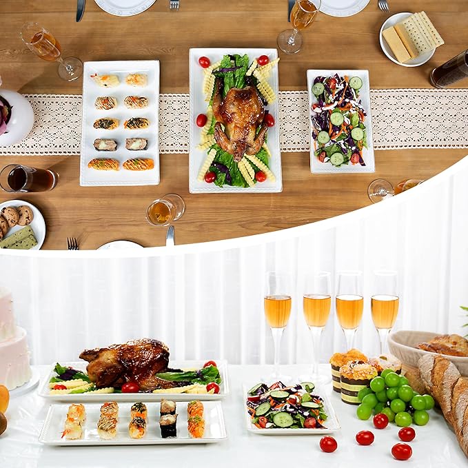 Kassel Ceramic Serving Platter Set | 16”/14”/12” Rectangular Serving Trays for Entertaining at Parties and Weddings | Oven Safe XL Serving Trays for Tacos, Steak and Cake