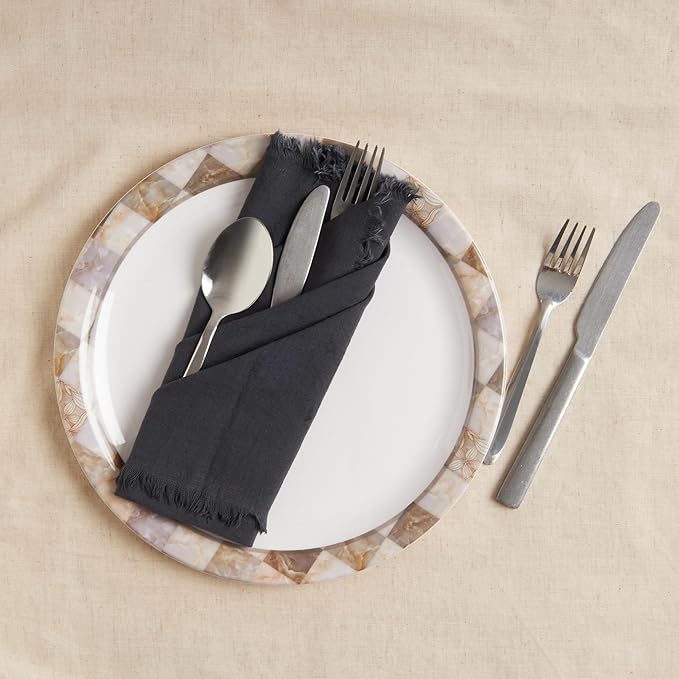 ACCENTHOME Cotton Grey Linen Napkin Set of 6 18x18 inch Dinner Napkins - Washable Soft Premium Hotel Quality Reusable Napkins Perfect Table Napkins for Family Dinners, Weddings & Everyday Use, Gray