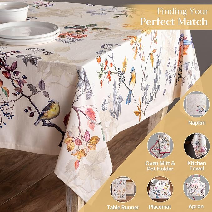 Maison d' Hermine Table Cloth Rectangle Table 100% Cotton 70 x 120 Inches Fall Tablecloth Reusable Everyday Use for Thanksgiving Christmas Decorations Dining Farmhouse Party (Equinoxe - Beige)
