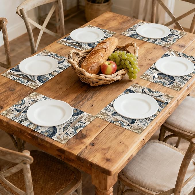 Sun Moon Stars Placemats, Boho Celestial Placemats 12x18 Inch Waterproof Non-Slip Washable Table Mats for Kitchen Dining Party Table Decor,Set of 6