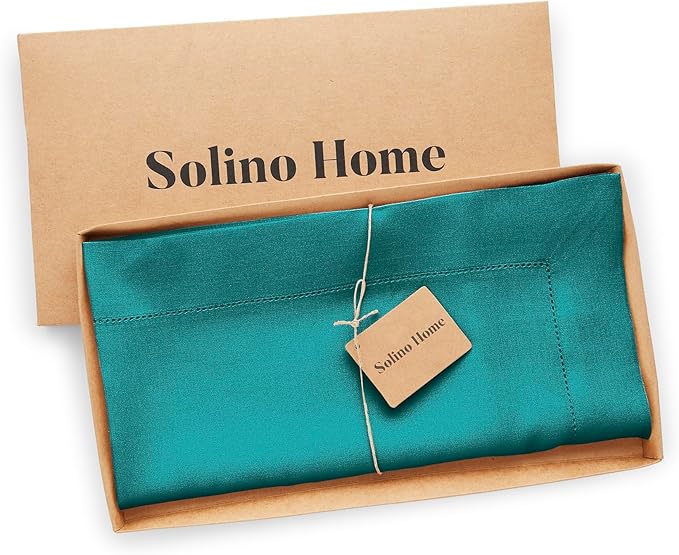 Solino Home Linen Tablecloth 60 x 90 Inch - Classic Hemstitch 100% Pure Linen Teal Table Cloth for Rectangle Tables - Machine Washable Tablecloth