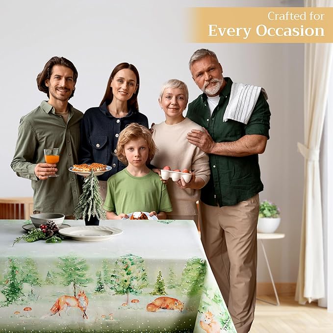 Maison d' Hermine Table Cloth Square Table 100% Cotton 60 x 60 Inches Fall Tablecloth Reusable Everyday Use for Thanksgiving Christmas Decorations Dining Farmhouse Party (Winter Mornings)