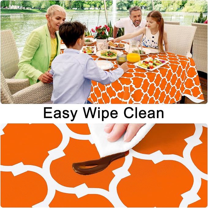 Smiry Rectangle Table Cloth, Waterproof Vinyl Tablecloth with Flannel Backing for Rectangle Tables, Wipeable Spillproof Plastic Tablecloths for Dining, Indoor and Outdoor (52"x70", Bright Orange)