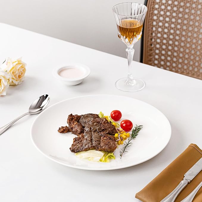 White Dinner Plates Set of 4, Extra Large 12 Inch Dinner Plates, Oversized Ceramic Plates for Main Dishes, Microwave and Dishwasher Safe, 30.7Cm