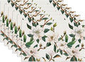 White Magnolia Flower Placemats Set of 6,Summer Flower Linen Place Mat Washable Stain Resistant Table Mats for Farmhouse Dining Party 12x18 Inch