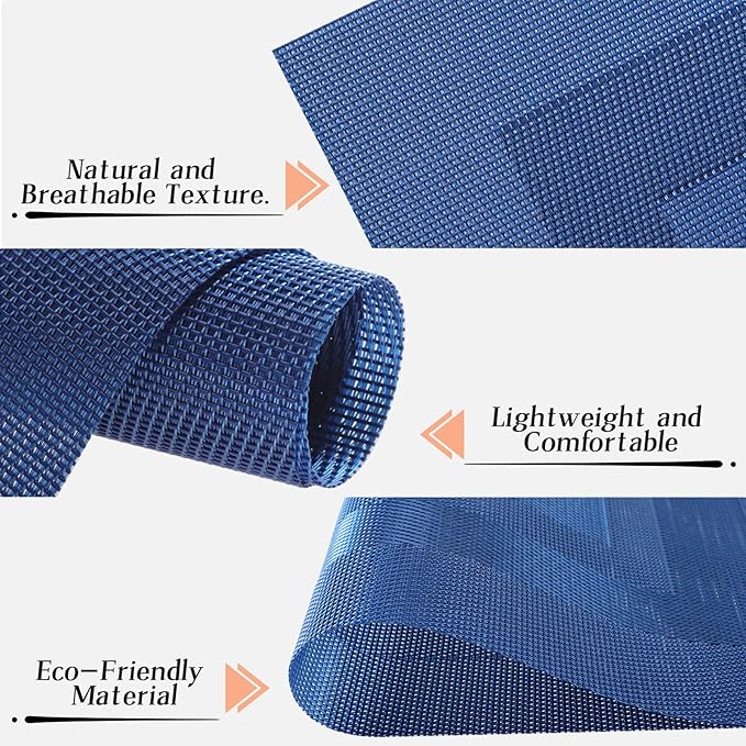 Timeet Blue Placemats Set of 4, Heat Resistant Non-Slip Place Mats, Durable Washable PVC Vinyl Woven Table Mats, Wipeable Placemats for Dining Table Easy to Clean