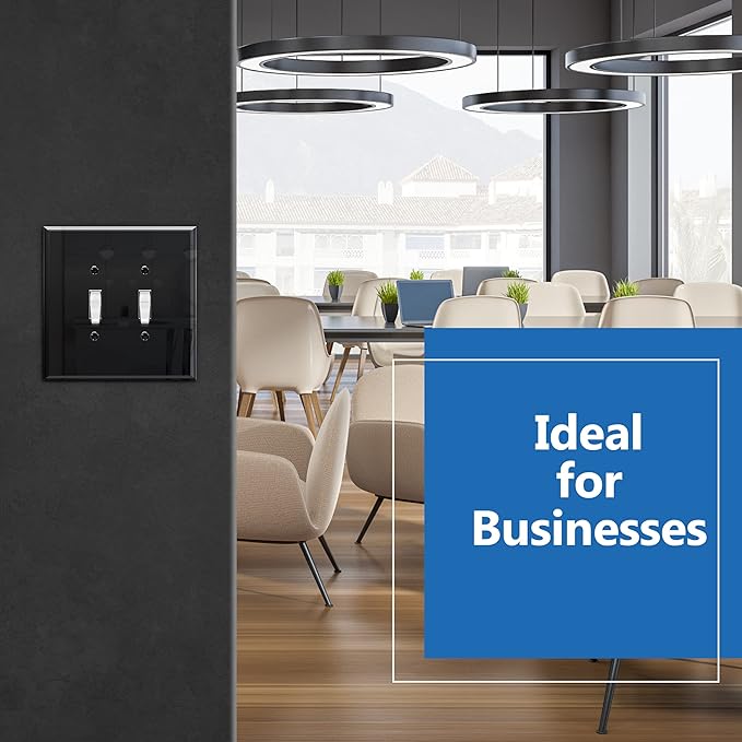 LIDER Double Toggle Switch Acrylic Wall Plate, Mirrored Dual Light Switch Plate, Plexiglass Switch Cover, Reflective Finish, Modern Decoration Upgrade, Oversized 2-Gang 5.25" x 5.25", Black, 5 Pack