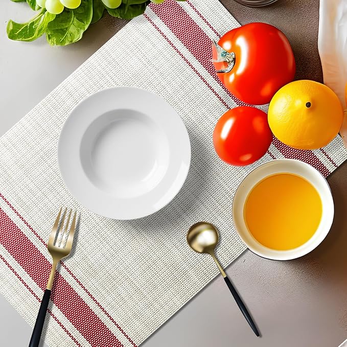 Placemats Set of 4 Vinyl Washable Red Stripe Placemats, 18"x12" Wipeable Heat-Resistant Non-Slip Easy Clean Table Mats Ideal for Dining Table Table Runner and Outdoor (4, Red Wide Stripe)