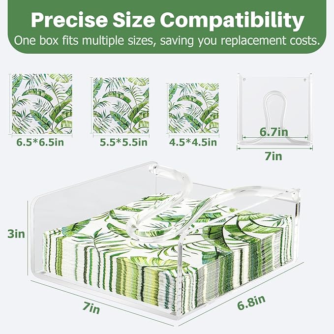Napkin Holder for Table, Acrylic Clear Napkin Holder 7"×7" with Weighted Arm & Non-Slip Base for Kitchen, Restaurant, Party & Outdoor Dining – Easy-Access Square Paper Napkin Dispensers
