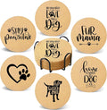 Coasters for Drinks with Set of 6, Cute Dog Coaster for New Home Couples House Warming Gifts Absorbent Paw Cork Wood Bulk for Cup Desk Coffee Table Office Kitchen Decor, Round 4"