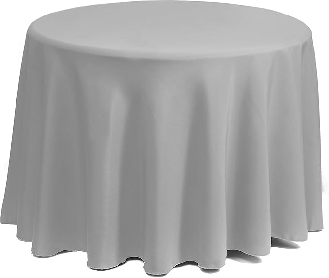 Gee Di Moda Round Tablecloth - 132 Inch Silver Round Table Cloth for 72 to 96 Inch Round Tables - Heavy Duty Washable Fabric - for Buffet Table, Holiday Party, Dinner, Wedding & Baby Shower