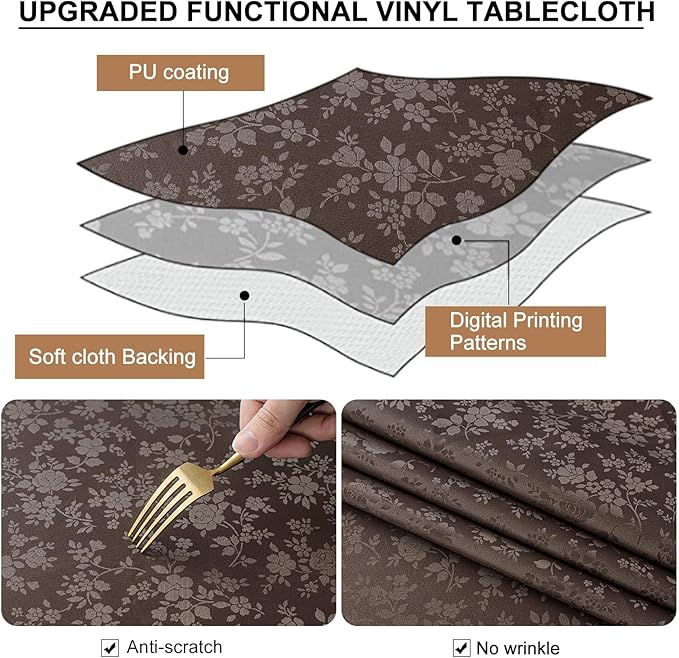 Smiry Rectangle Table Cloth, Waterproof Heavy Duty Vinyl Tablecloths, Wipeable Washable Table Cover for Kitchen and Dining Room (Coffee, 54" X 78")