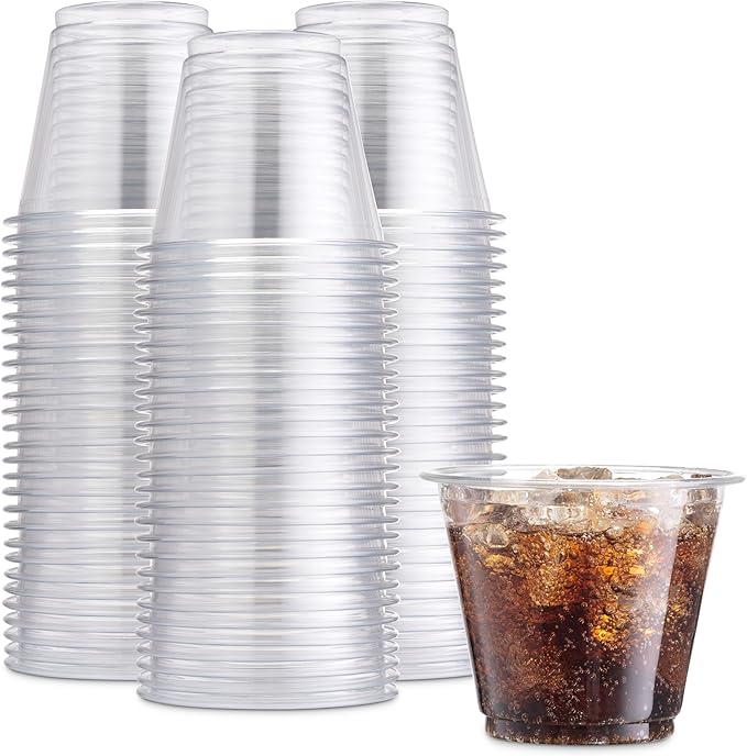 Munfix 250 Pack Clear Plastic Cups, 9 Oz Old Fashioned Tumblers, Disposable Drinking Cups, Bulk Plastic Party Cups for Birthday Parties, Picnics, Ceremonies, and All Events, Recyclable and BPA-Free