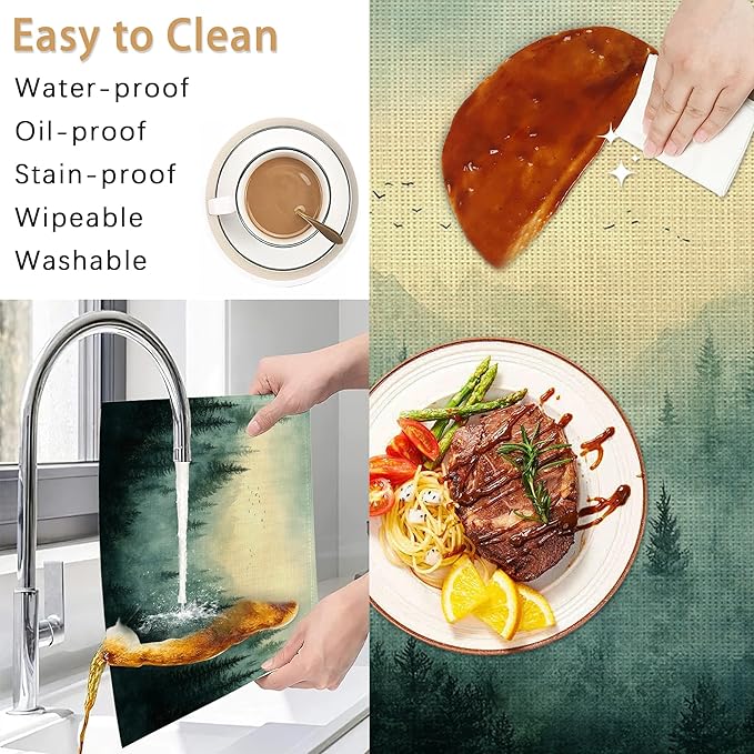 Placemats Set of 6,Misty Mountain Table Mats,Abstract Forest Washable Linen Table Mats,Non-Slip Heat Resistant Placemats for Party Kitchen Dining Indoor Outdoor 12"x18"