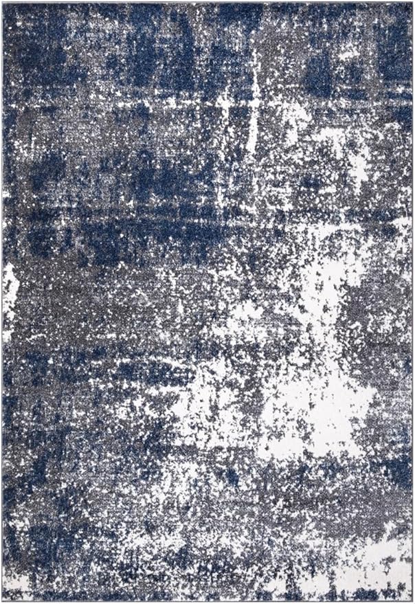 Keen Home Design Area Rugs - 8x10 Non-Shedding, Abstract Rugs for Kitchen, Living Room, Bedroom, Dining Room, Entryway - Size: 7'3" x 10'2", Navy/Grey/White