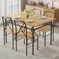 VECELO 5-Piece Kitchen Dining Table Set, Wood Tabletop & Heavy-Duty Metel Frame, Rectangle Dinette with 4 Chairs for Small Space, Breakfast Nook, Natural Black