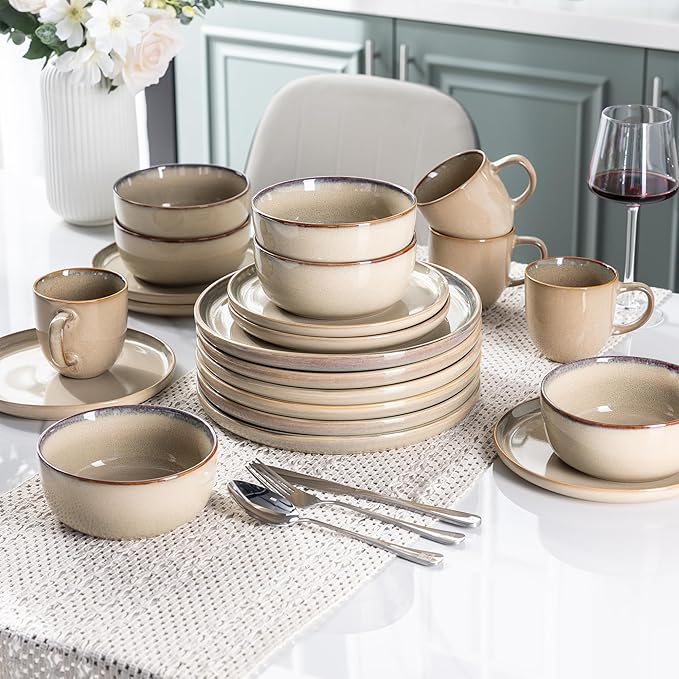 AmorArc Stoneware Dinnerware Sets,Round Reactive Ceramic Plates and Bowls Set,Highly Scratch Resistant | Dishwasher & Microwave Safe Dishes,Service for 4 (12pc)