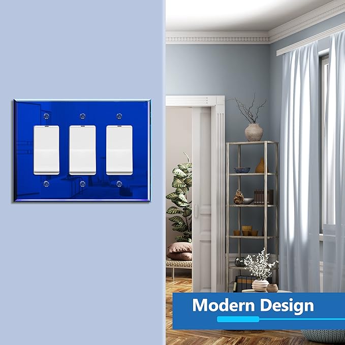 LIDER Reflective Acrylic Decorator Wall Plate, Mirrored Light Switch Plate, Plexiglass Outlet Cover, Acrylic Glass, Oversized 3-Gang 5.25" x 7.06", LWP-33O-ABL, Blue