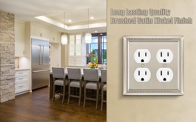 Henne Bery Sunken Pearls Heavy Duty Decorative Wall Plate Switch Plate Outlet Cover (Double Duplex, Satin Nickel)