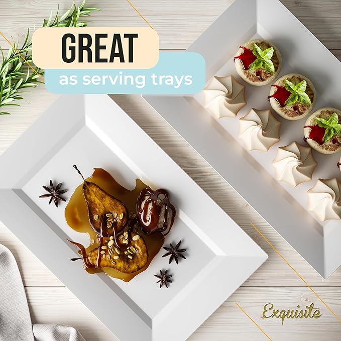 Exquisite Plastic Serving Trays For Party - 40 Pcs 9.5 Inch White Serving Platters, Disposable Party Trays For Food, Catering & Buffet