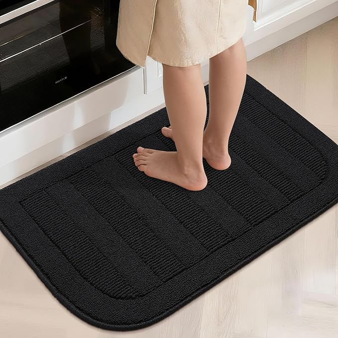 BEQHAUSE 24x40 Inch Kitchen Rug Mat Durable Kitchen Rugs Non-Slip Washable Absorbent Kitchen Mats for Floor Dirt-Resistant Semicircular Kitchen Mat (Black)