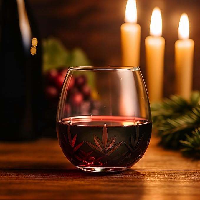 SHOSHIN Hand-Cut Stemless Wine Glasses – Hand Made Lead-Free Crystal Glass (15 Oz, Set of 4) – Ideal Gift