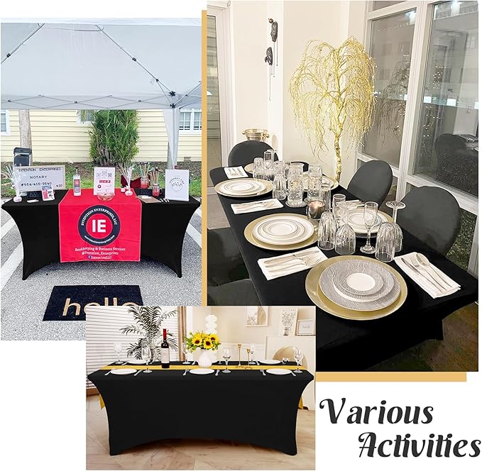 HAISIWLKJ 6 Pack Table Cloth 6ft Black Tablecloths for Rectangle Folding Table Spandex Fitted Stretch Cover Wrinkle Resistant Washable Protector for Party, Wedding, Banquet, Festival.