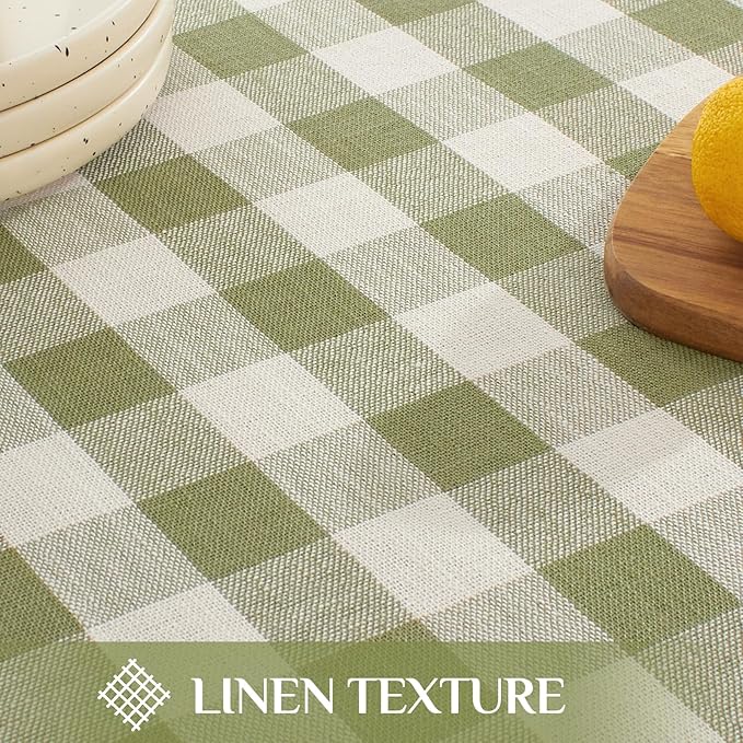 Softalker Spring Checkered Tablecloth Rectangle, Outdoor Linen Cotton Gingham Table Cloth with Tassel, Heavy Duty Wrinkle Free Buffalo Plaid Table Cover for Easter Dining Home - 55 x 84 Inch, Sage