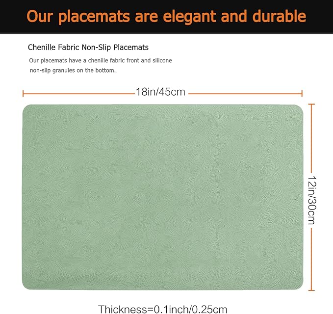 Vinyl Placemats Set of 8 Faux Leather 100% Waterproof Wipeable Washable Place Mats Heat Resistant Easy Clean Non-Slip Table Mats for Indoor Outdoor. (8, Green)