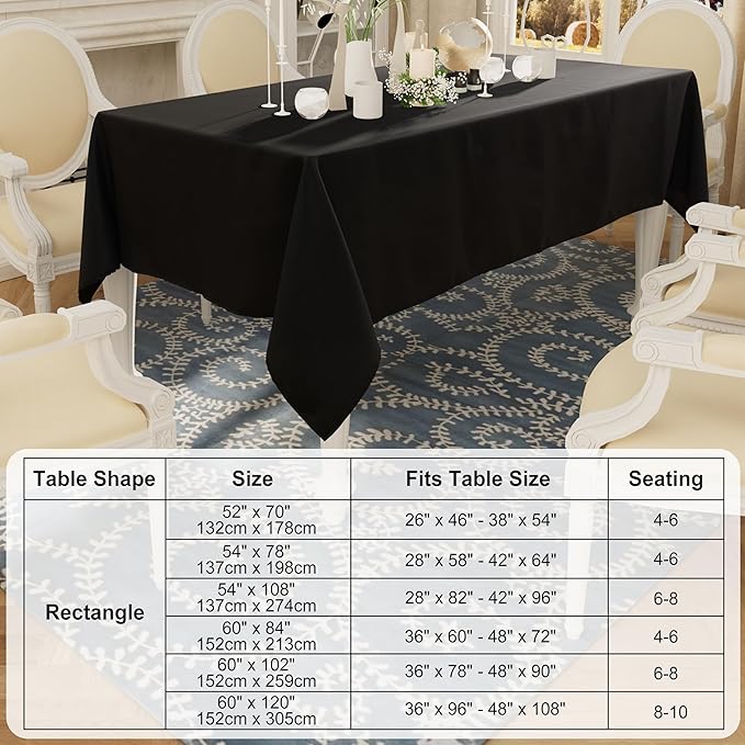 Smiry 4 Pack Rectangle Table Cloth, Waterproof Anti-Scratch Polyester Tablecloth, Decorative Washable Fabric Table Cover for Dining, Buffet, Parties and Outdoor, 60x84, Black