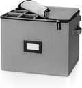 BALEINE China Storage Containers, Sturdy Quilted Wine Glass Storage, Plate Organizer with Carry Handles, Moving Boxes for Dishes, Cups, Mugs and Stemware (Champagne Flute, Hard Shell Grey)