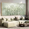 Green and White Floral Wall Art Blossom Canvas Painting Nature-Inspired Artwork Large 40x88 Modern Framed Wall Decor for Living Room Bedroom Office
