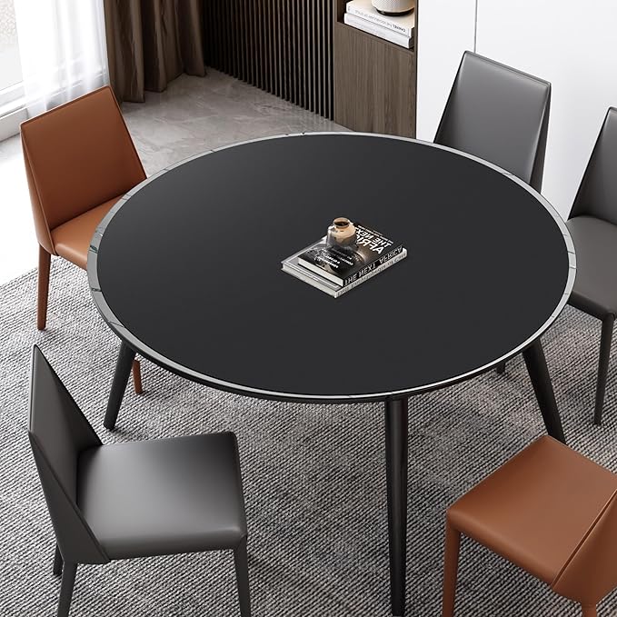 CENNBIE 54/51/47/43/40 Inches Round Table Mat - Cork Leather Placemats - Suitable as Side Dining Coffee Table Cover - Can Be Cut to Fit (Black)