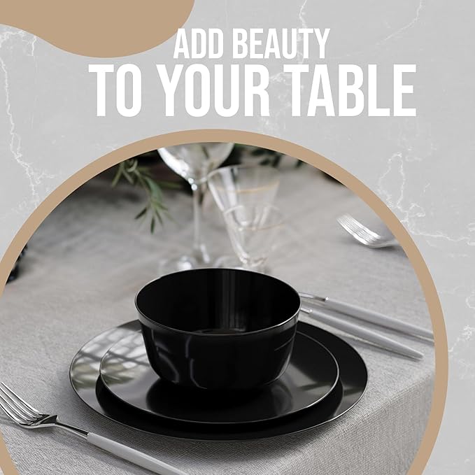 Trendables Plastic Bowls Disposable Bowls 24 Oz Bowl Set Of 10 Black Fancy Plastic Serving Dishes Perfect for Parties and Events Disposable Candy Bowl