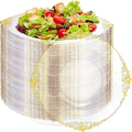 100PCS Clear Gold Plastic Bowls - 12 oz Clear Disposable Salad Bowls - Heavy Duty Disposable Soup Bowl - Fancy Plastic Ice Cream Bowl for Weddings, Parties, Dinners, Picnics,