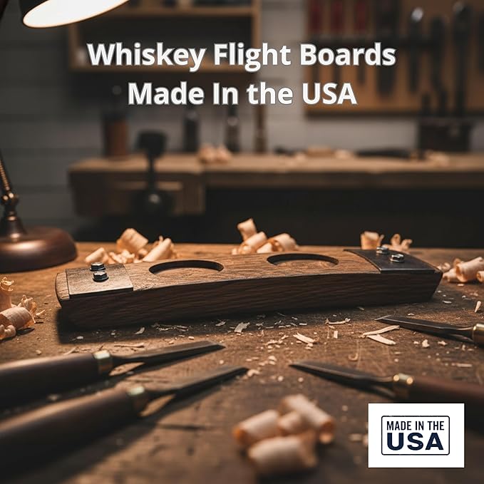 Premium 2 Glass Whiskey Flight/Whiskey Coaster/Crystal Glass Holder/Gifts for Him/Bar Decor/Barrel-Art (NO Crystal Glasses)