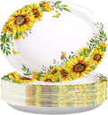 Grencian 50 PCS Sunflower Oval Paper Plates 10" x 12" Heavy Duty Disposable Sunflower Party Plates for Birthday Wedding Bridal Baby Shower Party Decorations