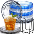 Remerry 6 Pcs Clear Crystal Coaster Set with Holder Glass Coasters for Drinks 4 Inch Drinks Crystal Round Cup Coasters Coffee Table Decor for Office Kitchen Bar Restaurant Patio (Classic Colors)