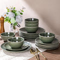 AmorArc Ceramic Dinnerware Sets for 6, 18 Pieces Handpainted Plates and Bowls Set, Scratch Resistant Stoneware Dishes Set, Dishwasher & Microwave Safe, Jade Green