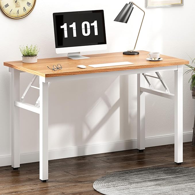 Need 39.4 inch Computer Desk for Small Space Small Folding Table Small Writing Desk Compact Desk Foldable Desk with BIFMA Certification, No Install Needed, Teak White AC5-100-BW
