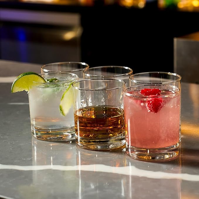 LEMONSODA Lowball Marino Rocks Glass, Classic Bar Glassware for Mojito, Whiskey, Cocktail, Mocktails and Drinking Water - 10oz (Set of 6)