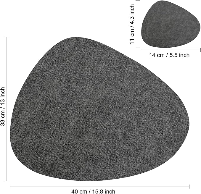 Placemats and Coasters, Washable Reversible Placemats Round Faux Leather Wipeable Place Mats Non Slip Heat Resistant Indoor Outdoor Table Mats (Set of 4, Gray Brown)